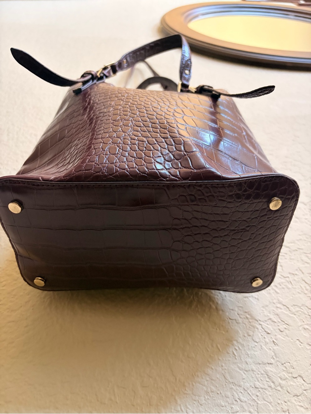 Zara Burgundy Croc-Embossed Shoulder Tote RARE - Picture 4 of 9